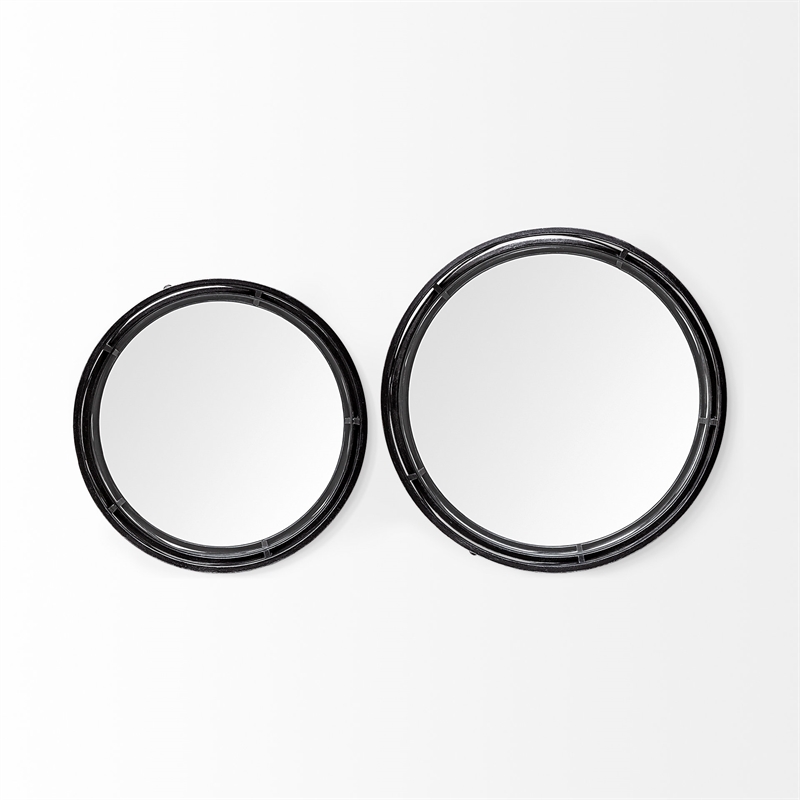 Mercana Piers Set of Two Black Metal Mirrored Round Trays