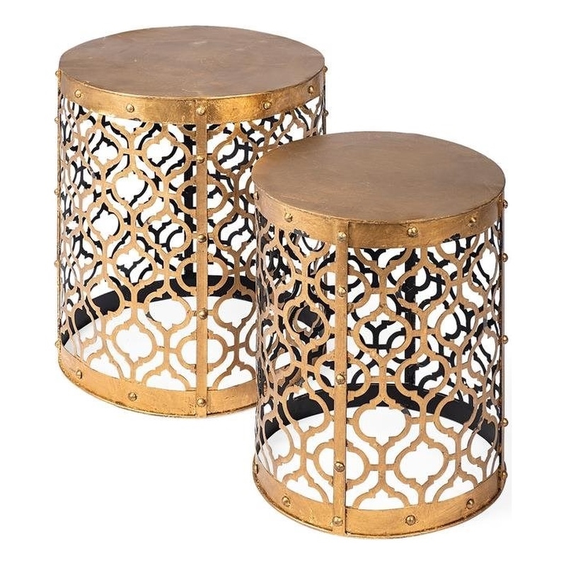 Mercana Rudebekia 16 x 15 Set of Two Cylindrical Gold Metal Accent Tables