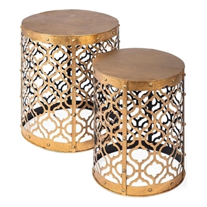 Mercana Rudebekia 16 x 15 Set of Two Cylindrical Gold Metal Accent Tables