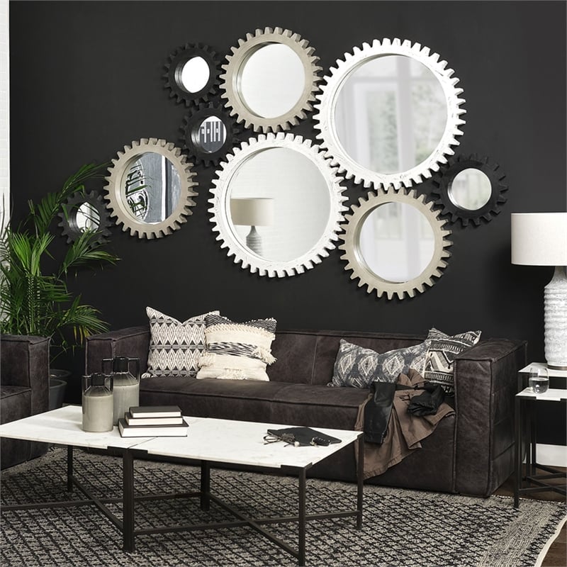 mercana sundance cog 35.5&quot round whitewashed wood frame mirror