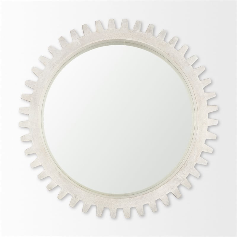 mercana sundance cog 35.5&quot round whitewashed wood frame mirror