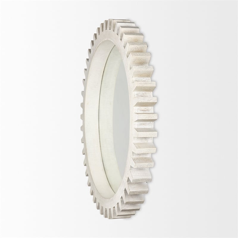 mercana sundance cog 35.5&quot round whitewashed wood frame mirror