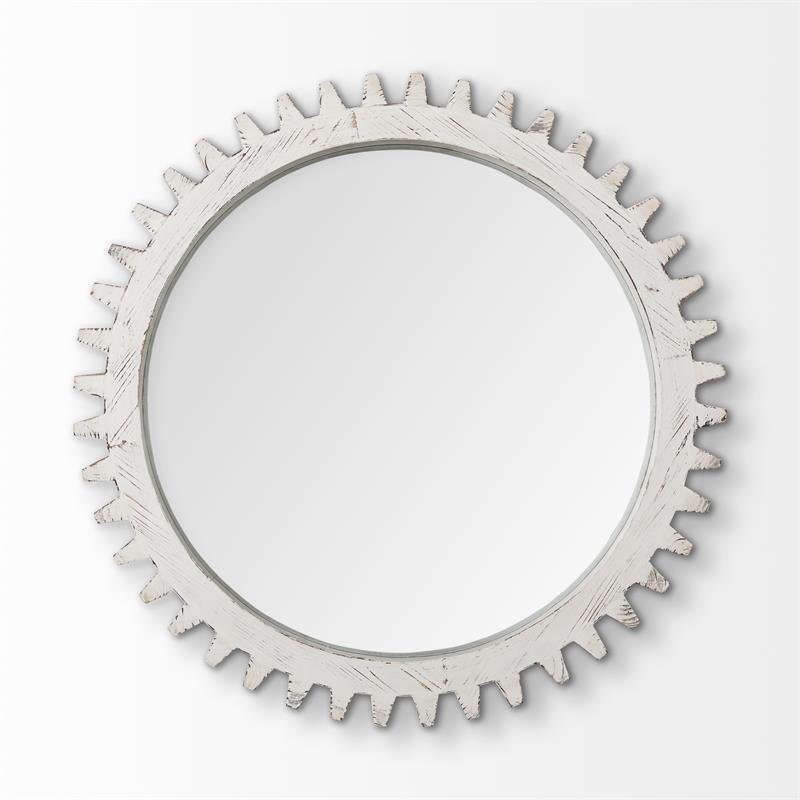 Mercana Sundance Cog 35.5&quot Round Whitewashed Wood Frame Mirror
