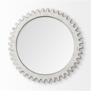 Mercana Sundance Cog 35.5&quot Round Whitewashed Wood Frame Mirror