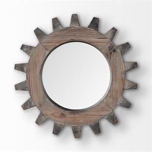 Mercana Cog Mirror 17&quot Round Brown Wood Frame Mirror