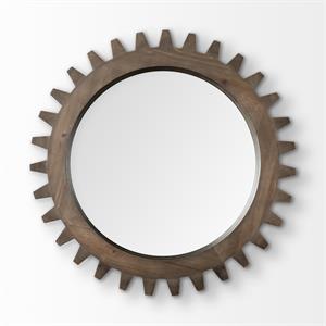 Mercana Cog Mirror 26&quot Round Brown Wood Frame Mirror