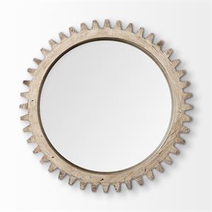 Mercana Cog Mirror 35&quot Round Brown Wood Frame Mirror