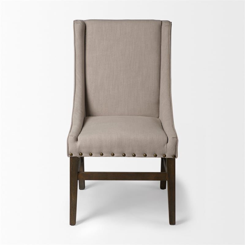Mercana Kensington I Cream Fabric Wrap Solid Brown Wood Frame Dining Chair