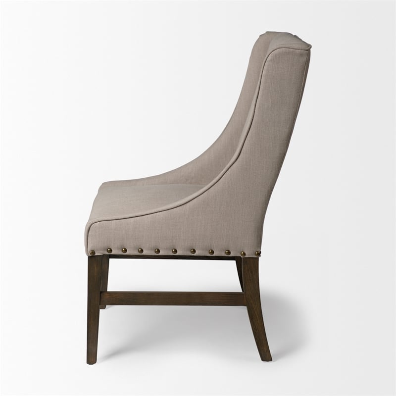 Mercana Kensington I Cream Fabric Wrap Solid Brown Wood Frame Dining Chair