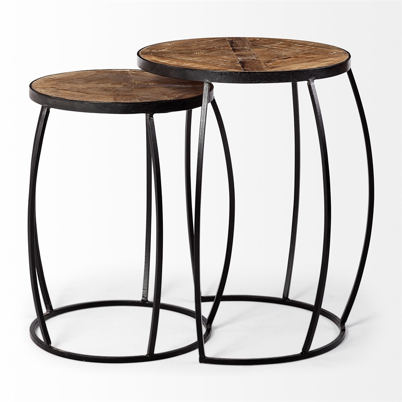 Mercana Clapp III Set of Two Round Top Brown Wooden Nesting Accent Tables