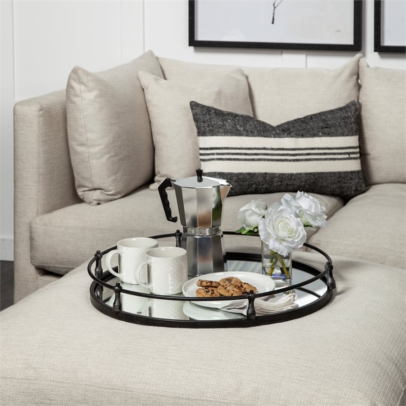 Mercana Kimbel Black Metal Mirrored Base Round Tray