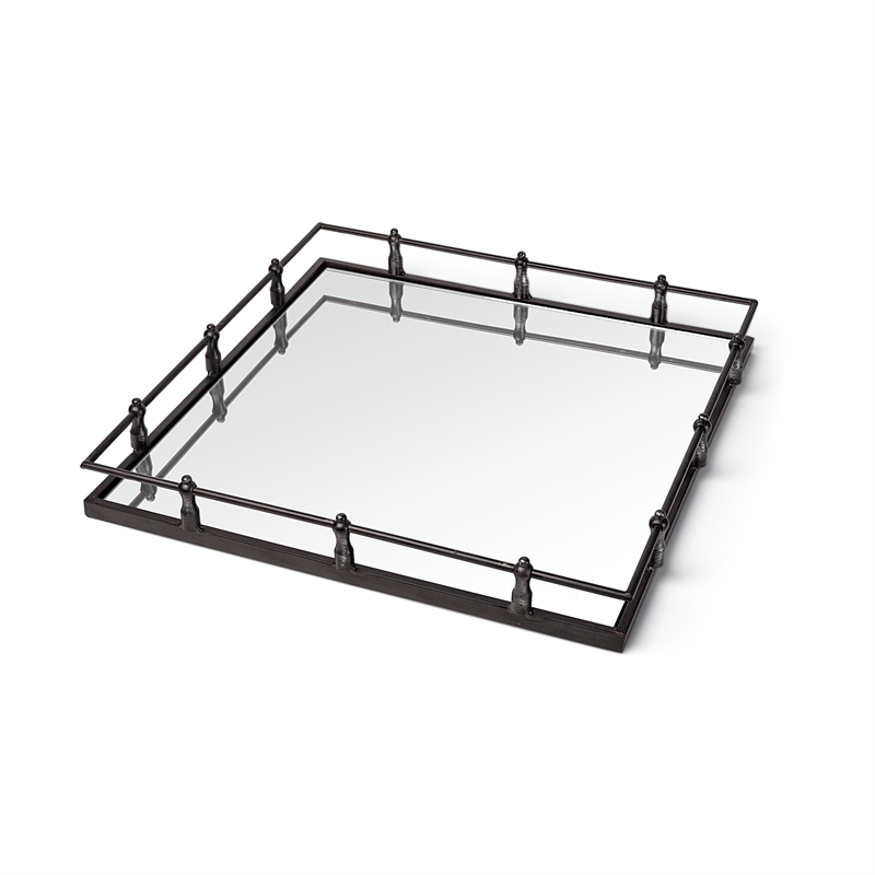 Mercana Christa Black Metal Mirrored Base Square Tray