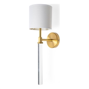 mercana santander ii metal linen shade wall sconce in gold and white