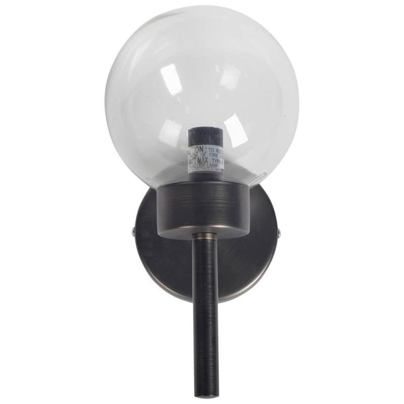 Mercana Boltern II 6x12 Black Toned Metal and Glass Globe Wall Sconce