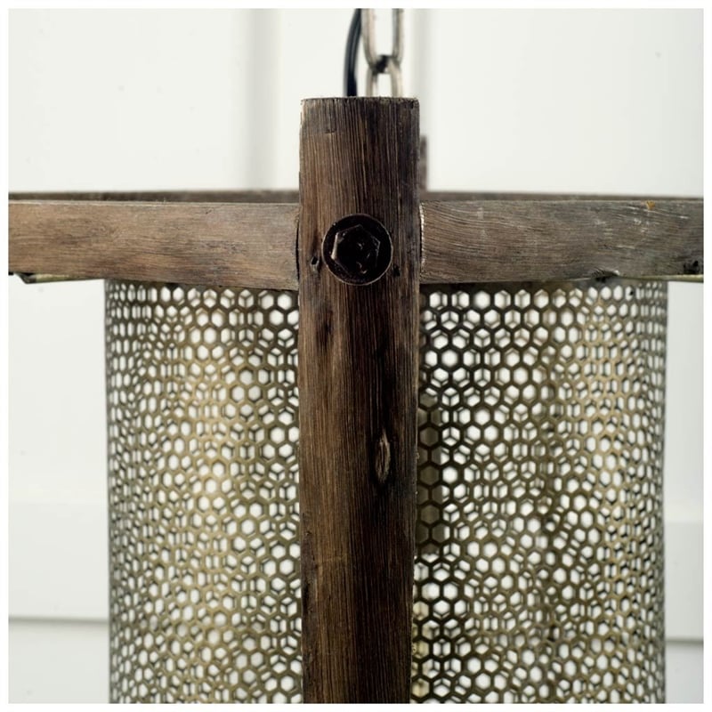 Mercana Keppler II 16x18.3 Brass Meshed Metal and Brown Wood Pendant Light