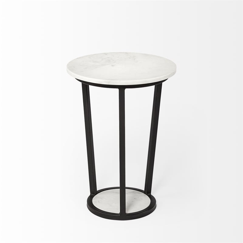 Mercana Bombola I 15 x 20.9 Round White Marble Top & Black Metal Frame Table