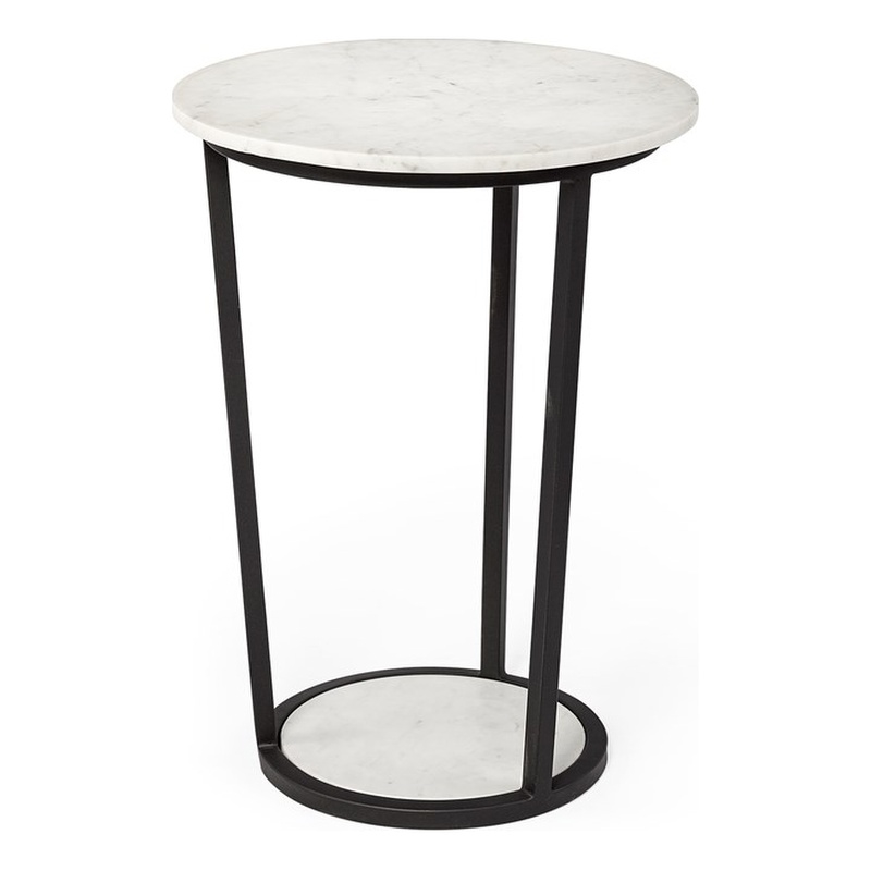 Mercana Bombola II 18 x 25.2 Round White Marble Top & Black Metal Frame Table