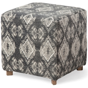 Mercana Pallu 18.75&quotH Dhurrie Brown Cotton Cover w/Four Wooden Legs Ottoman