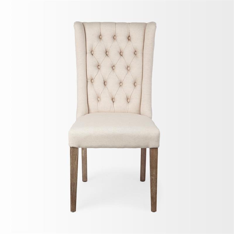 Mercana Mackenzie I Cream Linen Fabric Covering Ash Solid Wood Base Dining Chair
