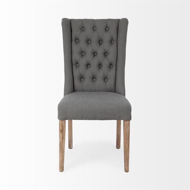 Mercana Mackenzie II Gray Plush Covering Brown Solid Wood Base Dining Chair
