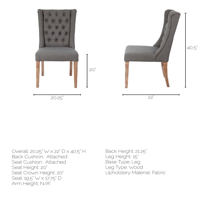 Mercana Mackenzie II Gray Plush Covering Brown Solid Wood Base Dining Chair
