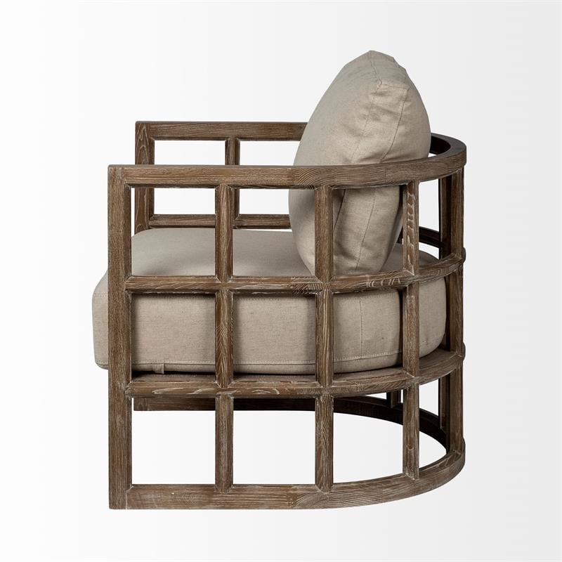 Mercana Skylar II Tan Fabric Covered Cushioned Demi-Lune Wooden Frame Chair