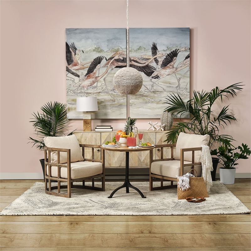 Mercana Skylar II Tan Fabric Covered Cushioned Demi-Lune Wooden Frame Chair