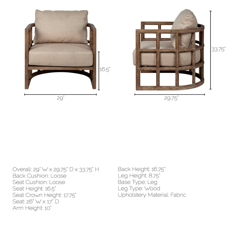 Mercana Skylar II Tan Fabric Covered Cushioned Demi-Lune Wooden Frame Chair