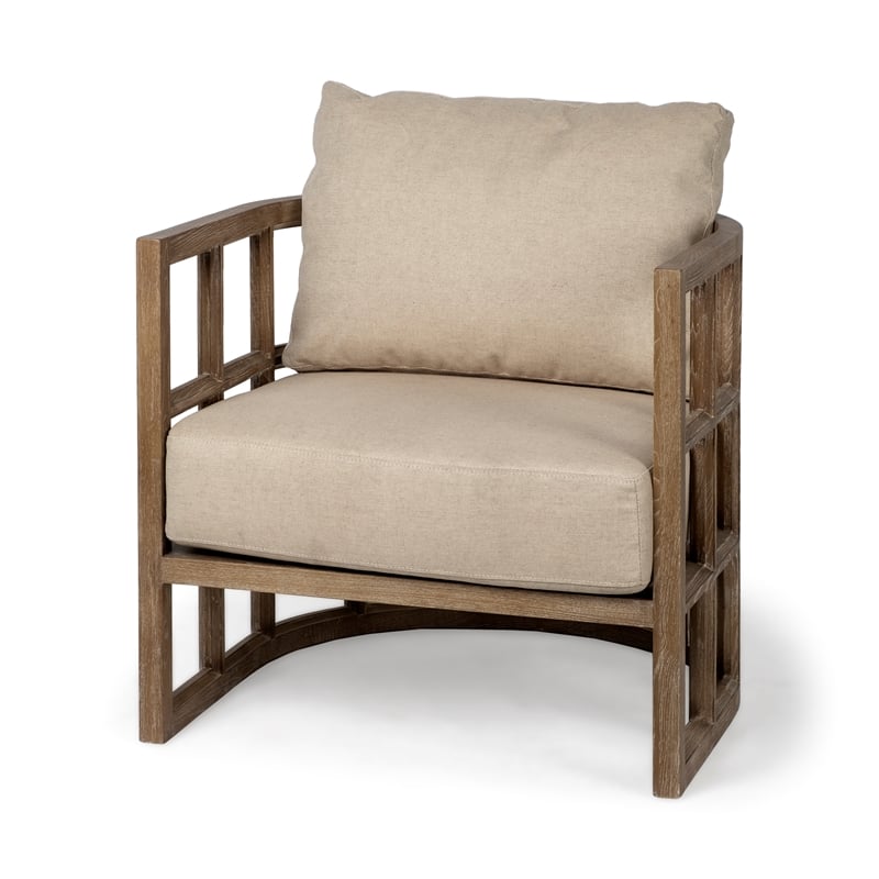 Mercana Skylar II Tan Fabric Covered Cushioned Demi-Lune Wooden Frame Chair