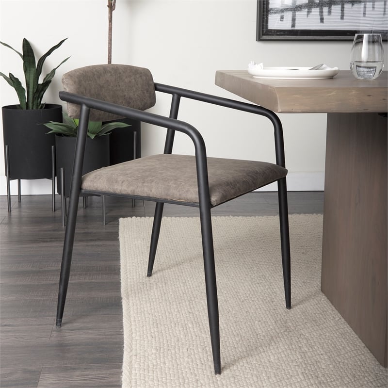 Mercana Langston Brown Faux-Leather Seat Black Iron Dining Chair (Set of 2)