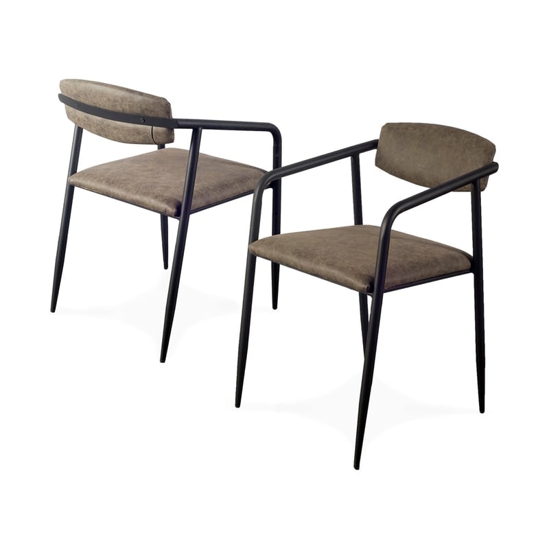 Mercana Langston Brown Faux-Leather Seat Black Iron Dining Chair (Set of 2)