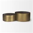 Eclipse Set of 2 36 & 32 Round Brown Wood Top Gold Metal Base Coffee Tables