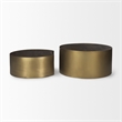 Eclipse Set of 2 36 & 32 Round Brown Wood Top Gold Metal Base Coffee Tables