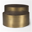 Eclipse Set of 2 36 & 32 Round Brown Wood Top Gold Metal Base Coffee Tables