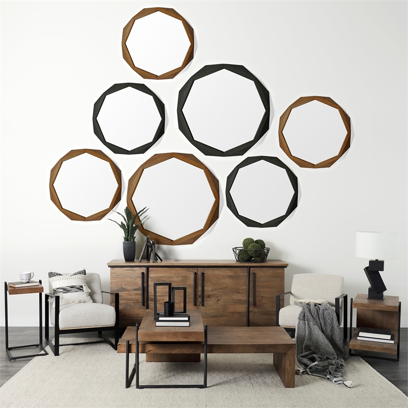 Mercana Maddox I 30L x 17.5W x 22H U-Shaped Brown Wood Black Iron End/Side Table