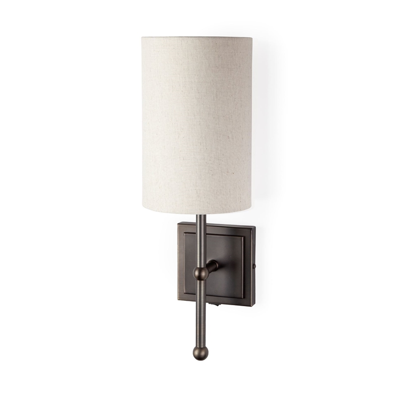 Mercana Bourgeois II 9x16 White Fabric Shade Brown Metal Base Wall Sconce