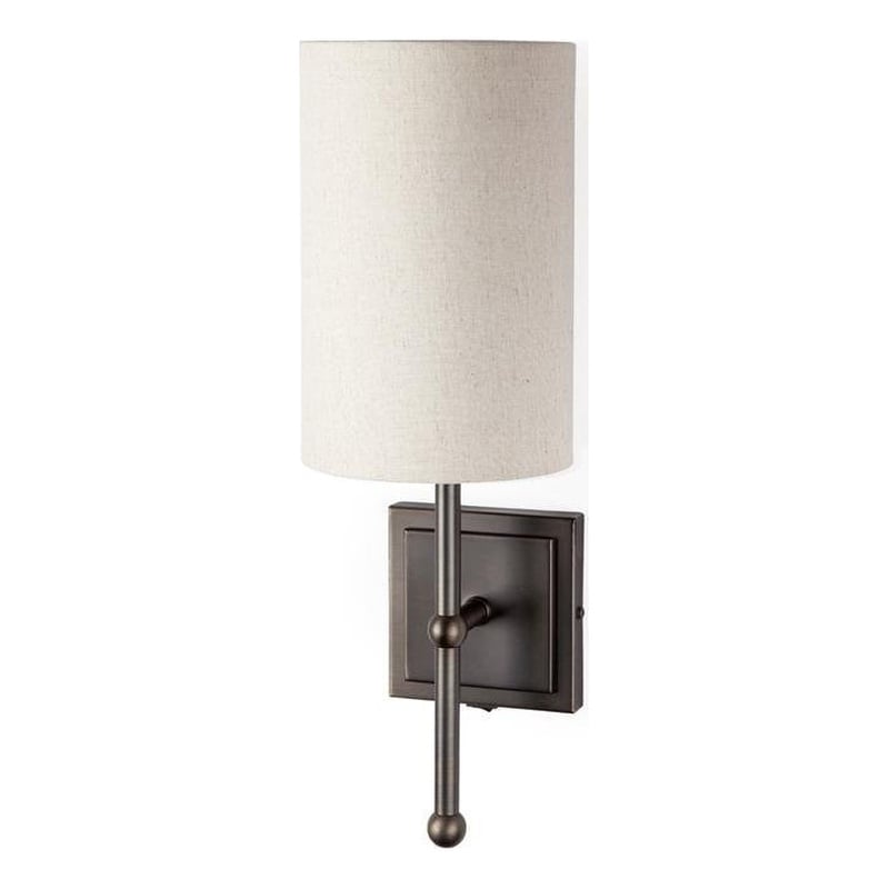 Mercana Bourgeois II 9x16 White Fabric Shade Brown Metal Base Wall Sconce