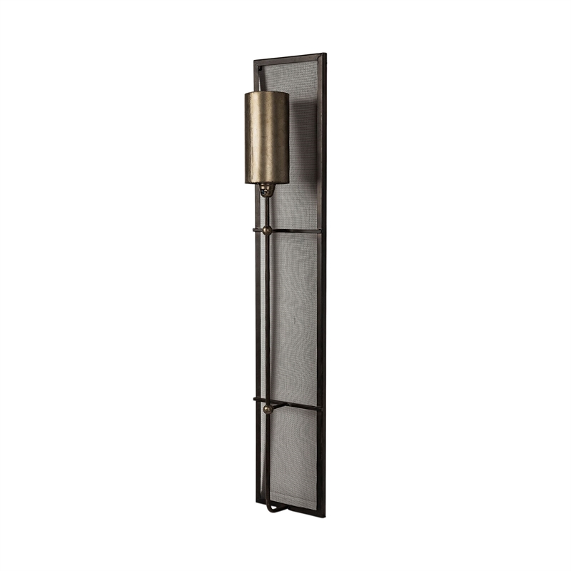 Mercana Newcomb 7x53.5 Gold/Black Metal Meshed Rectangular Wall Sconce