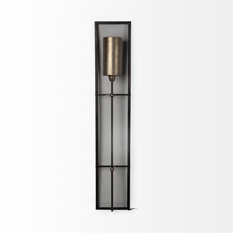Mercana Newcomb 7x53.5 Gold/Black Metal Meshed Rectangular Wall Sconce