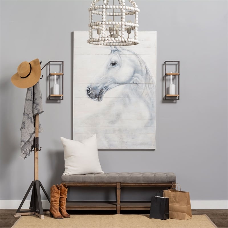 Mercana Lamda 22 x 74.5 Black Metal and Light Brown Wood Coat Rack