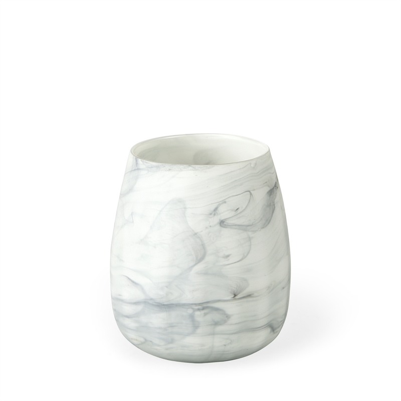 Mercana Volta I Short Gray/Cream Ceramic Abstract Pattern Vase