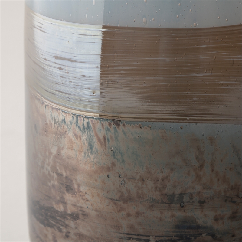 Mercana Nasser II Large Blue/Gold/Chrome Urn Style Glass Vase