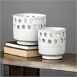 Mercana Larissa Set of Two White Ceramic Hollow Pattern Vases