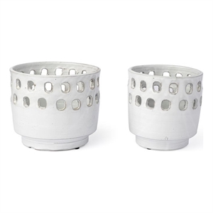 Mercana Larissa Set of Two White Ceramic Hollow Pattern Vases