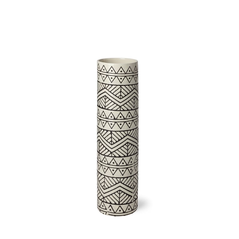 Mercana Uhura I Small Cream/Black Patterned Cylindrical Ceramic Vase