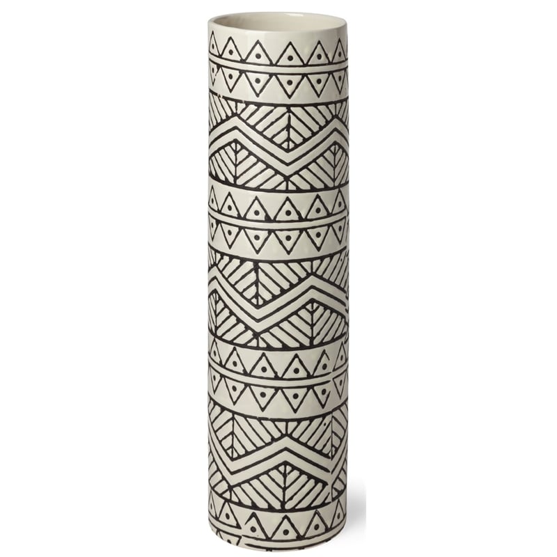 Mercana Uhura I Small Cream/Black Patterned Cylindrical Ceramic Vase