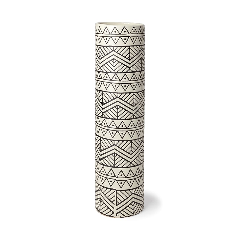 Mercana Uhura II Large Cream/Black Patterned Cylindrical Ceramic Vase