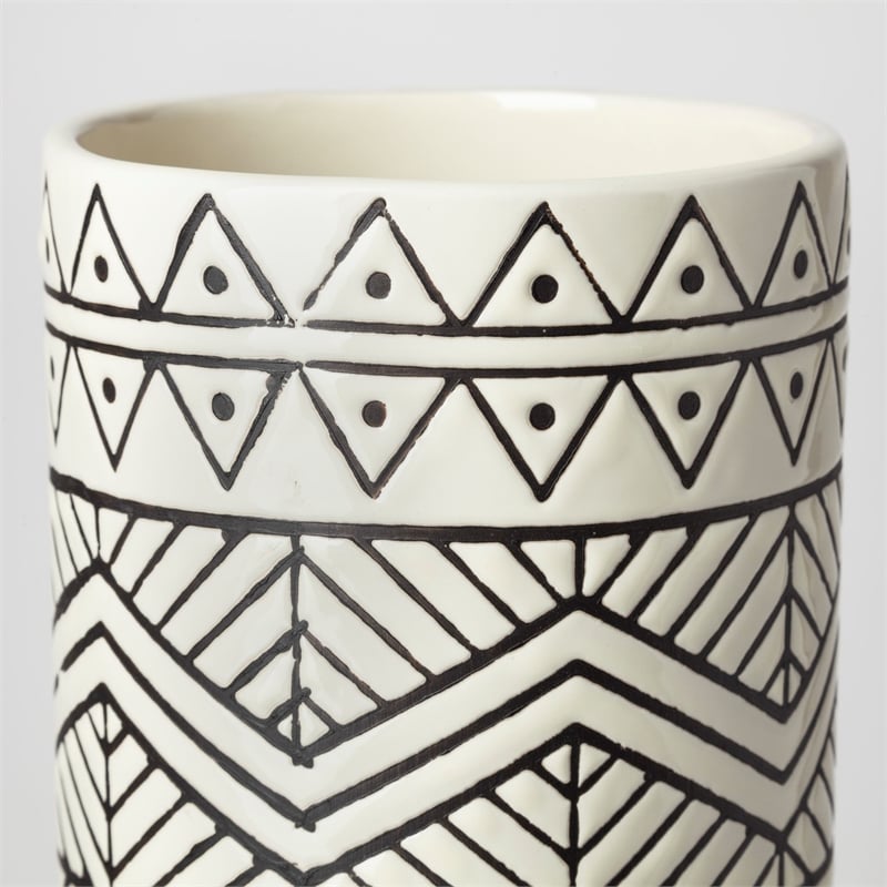 Mercana Uhura II Large Cream/Black Patterned Cylindrical Ceramic Vase
