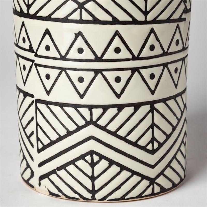 Mercana Uhura II Large Cream/Black Patterned Cylindrical Ceramic Vase