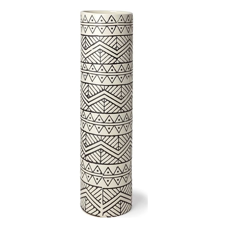 Mercana Uhura II Large Cream/Black Patterned Cylindrical Ceramic Vase